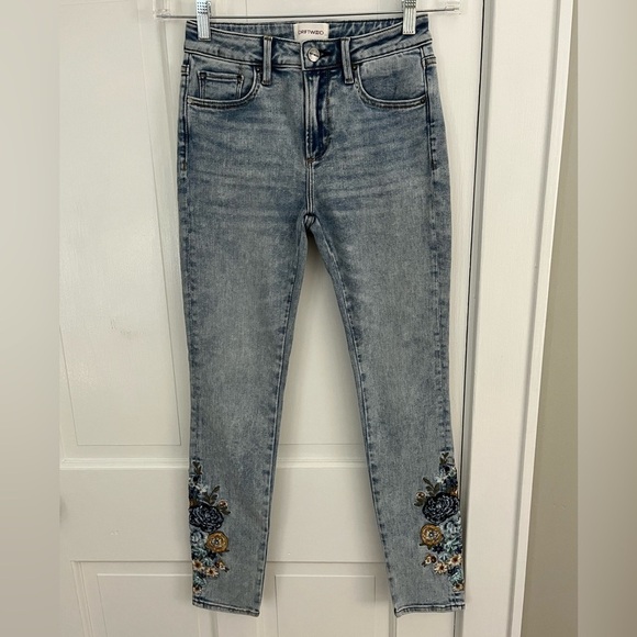 Driftwood Jackie High Rise Skinny Jeans Floral Embroidered Y2K 90’s Size 24 - Picture 4 of 15